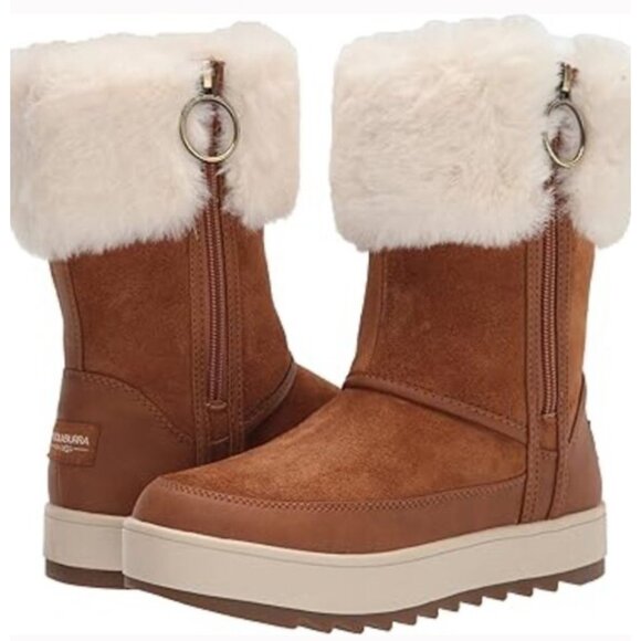 Koolaburra By UGG Tynlee Cozy Waterproof Suede Boots Chestnut Faux Fur Cuff 9 - Picture 1 of 11